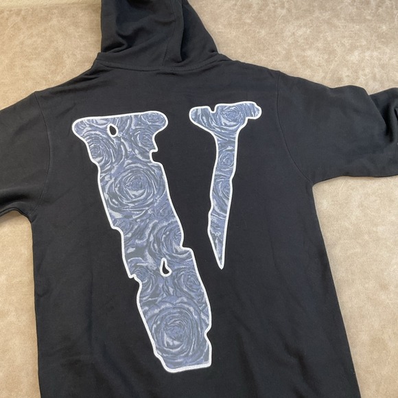 Vlone x Pop Smoke The Woo Hoodie Pullover Double Sided Black Rap Rose Men Sz S - Picture 3 of 7